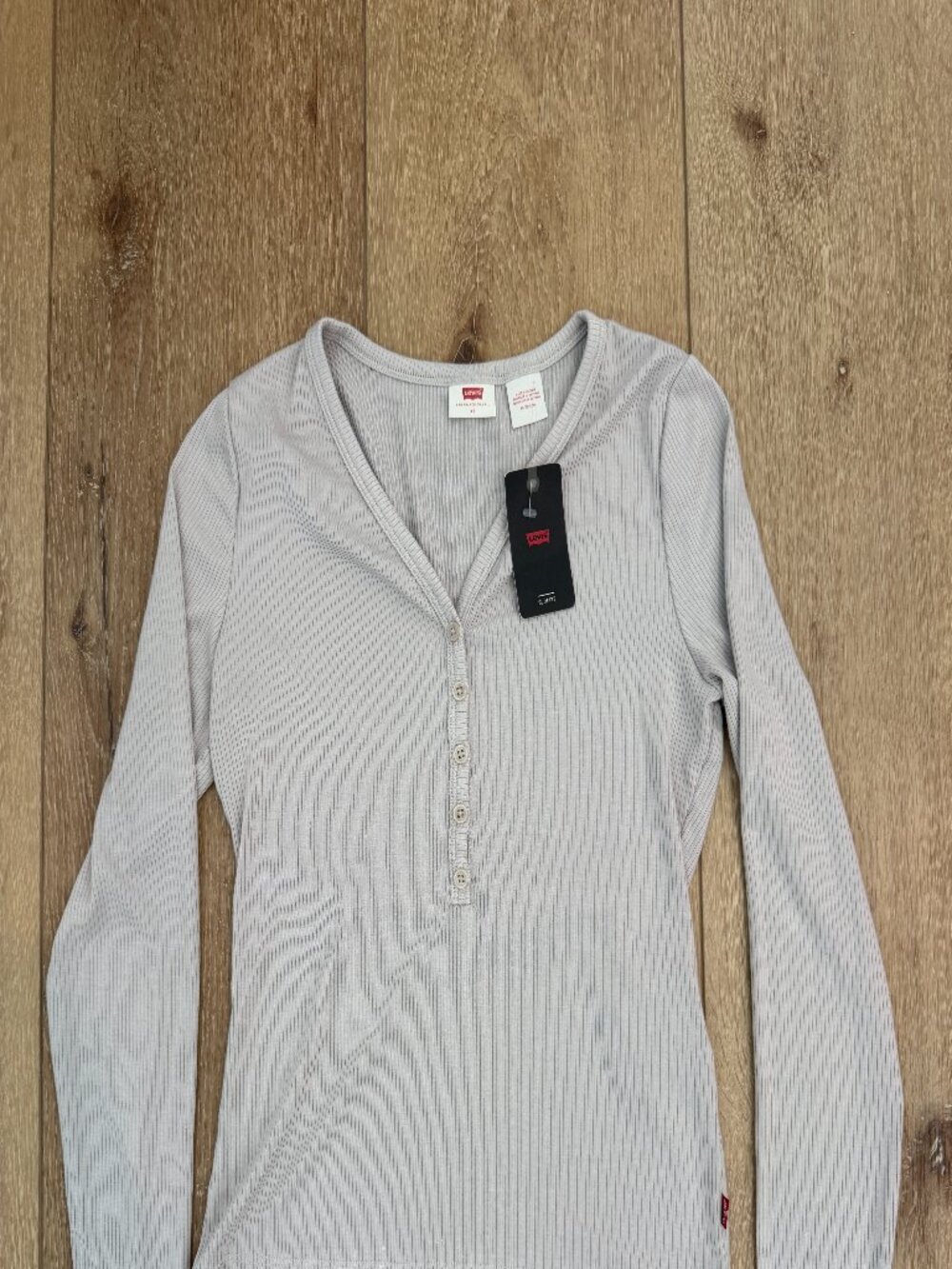 Levi's Slim Fit Ribbed Long Sleeve Top Grey - XS